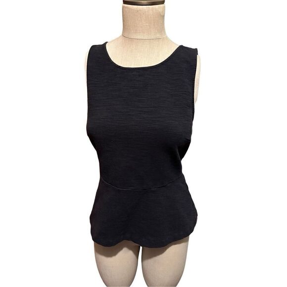 J.Crew Tops - J Crew Womens Stretch Cotton Black Peplum Sleeveless Full Zip in Back Shirt Sz S